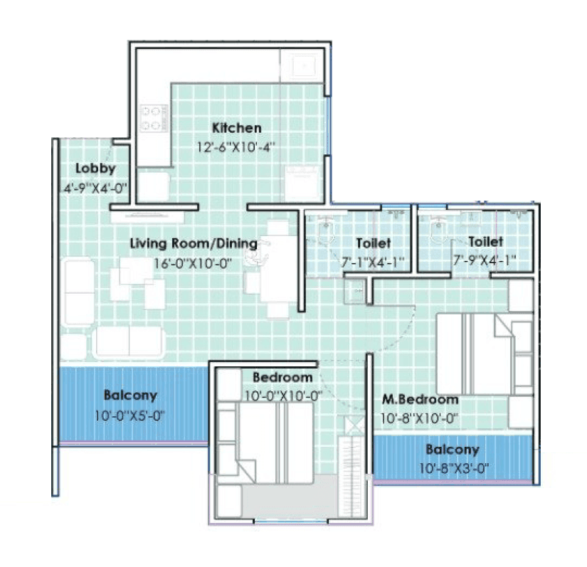 Silverise Radiant Tower Unit plan - 720 sq.ft.