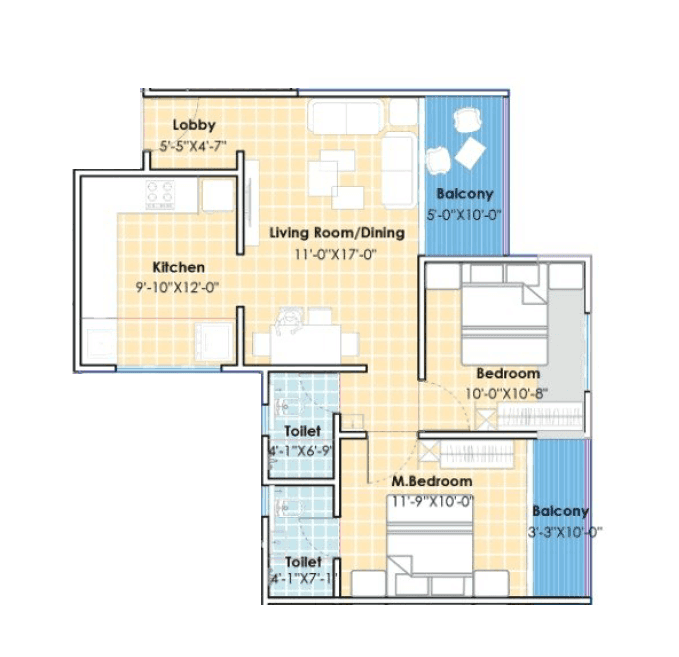 Silverise Radiant Tower Unit plan - 752 sq.ft.