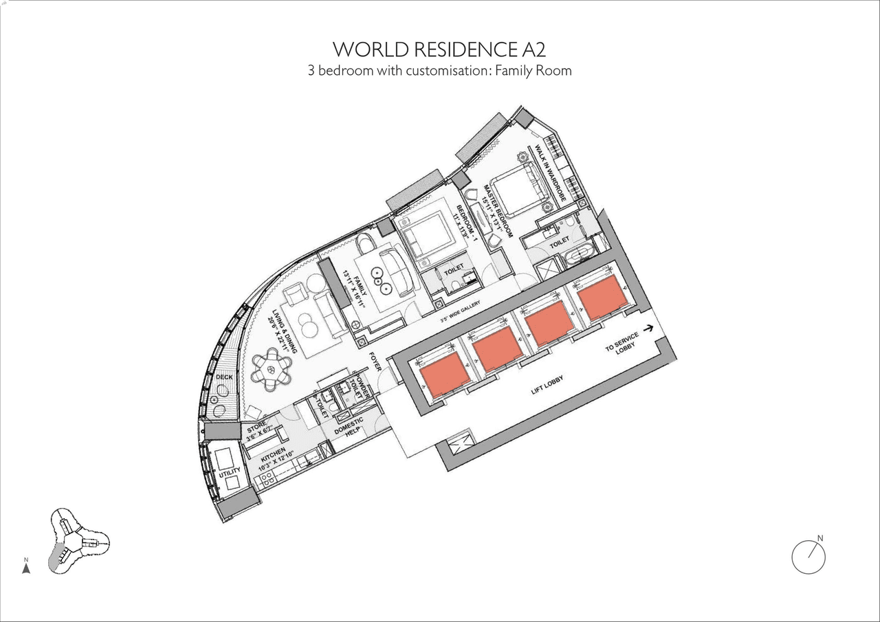 Lodha World Towers Unit plan - 1537 sq.ft.