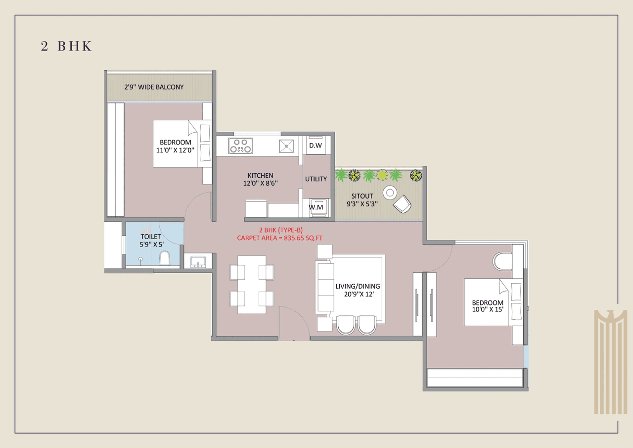 Greenest Riviera Vista Unit plan - 835 sq.ft.