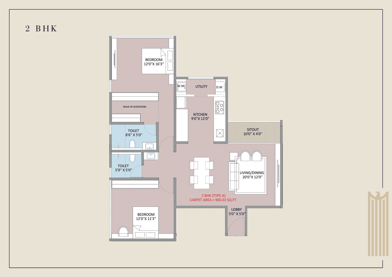 Greenest Riviera Vista Unit plan - 900 sq.ft.