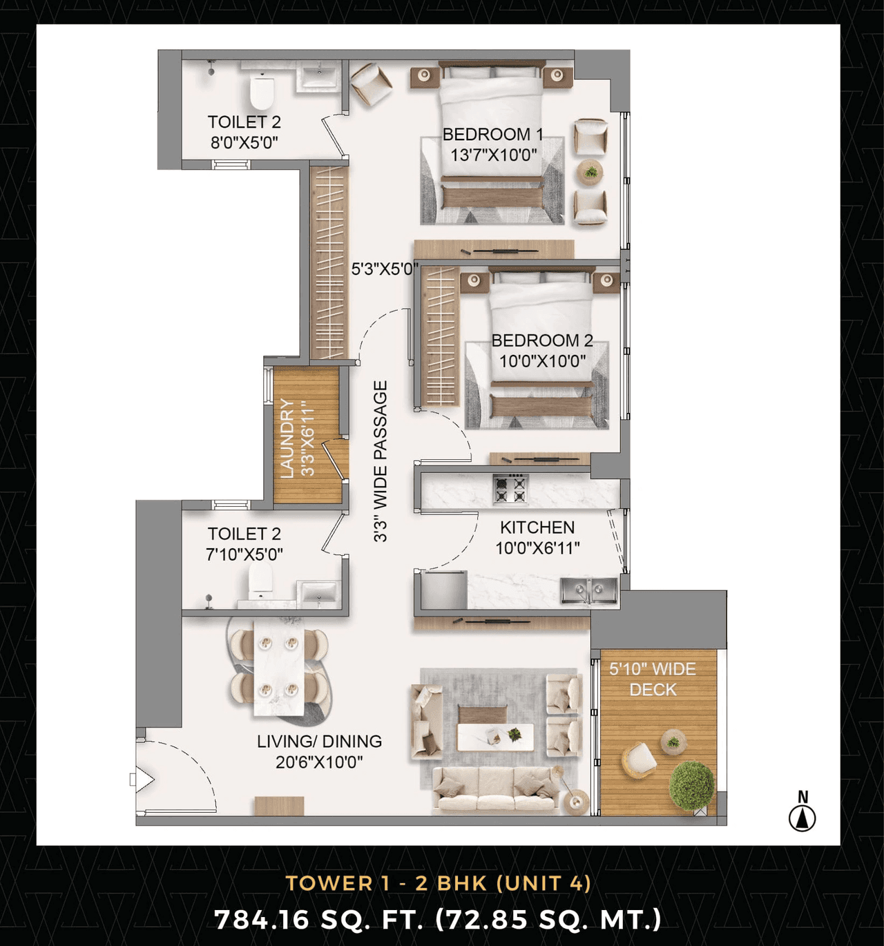 Runwal 7 Mahalaxmi Unit plan - 784 sq.ft.