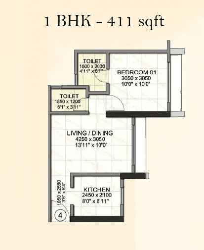 Kanakia Beverly Heights Unit plan - 411 sq.ft.