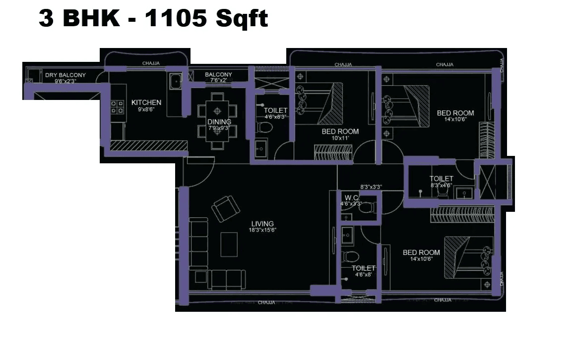 Sayaji Mio Solace Unit plan - 1105 sq.ft.