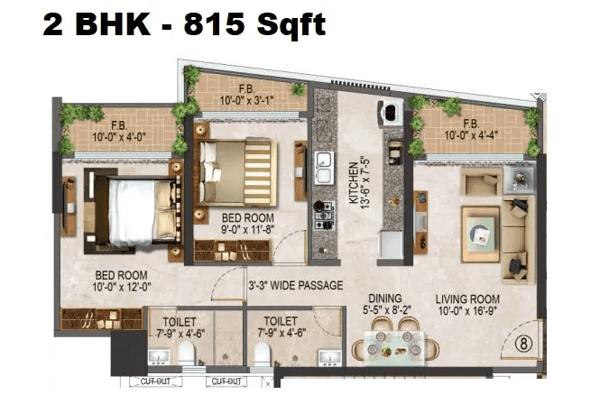 Salasar Sparsh Unit plan - 815 sq.ft.