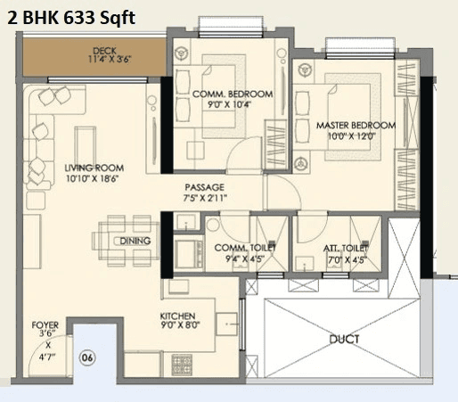Triveni Pearl Unit plan - 663 sq.ft.
