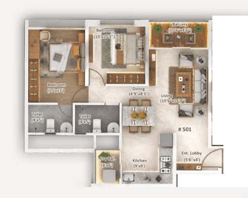 Majestique New Friends Society Unit plan - 761 sq.ft.