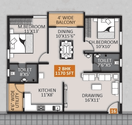 STSK Nature Elation Unit plan - 889 sq.ft.