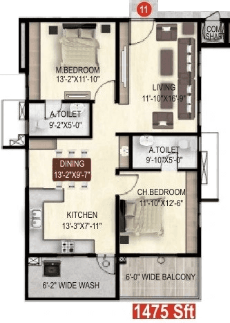 The Drizzle Unit plan - 1032 sq.ft.