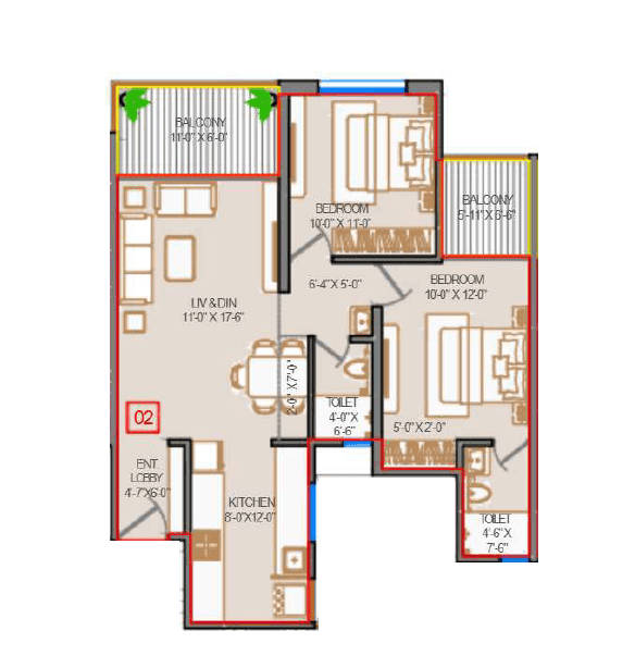 Chandrarang 10 Elite Akasa Unit plan - 812 sq.ft.