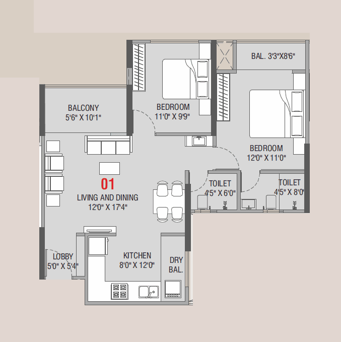 Sankalp Torezza Unit plan - 765 sq.ft.