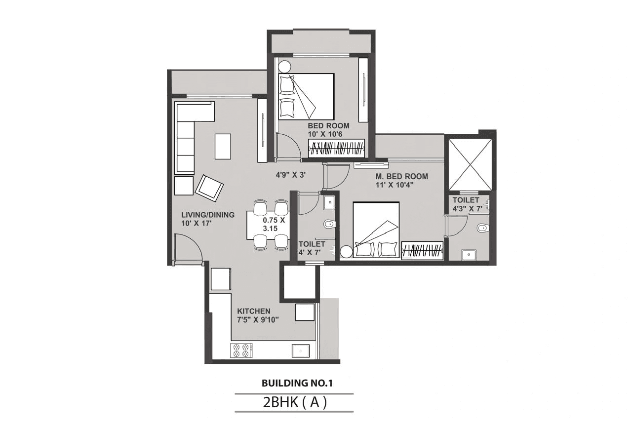 Bhoomi Lakescape Unit plan - 715 sq.ft.