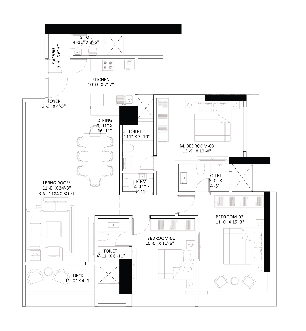 Bhoomi AER Unit plan - 1184 sq.ft.
