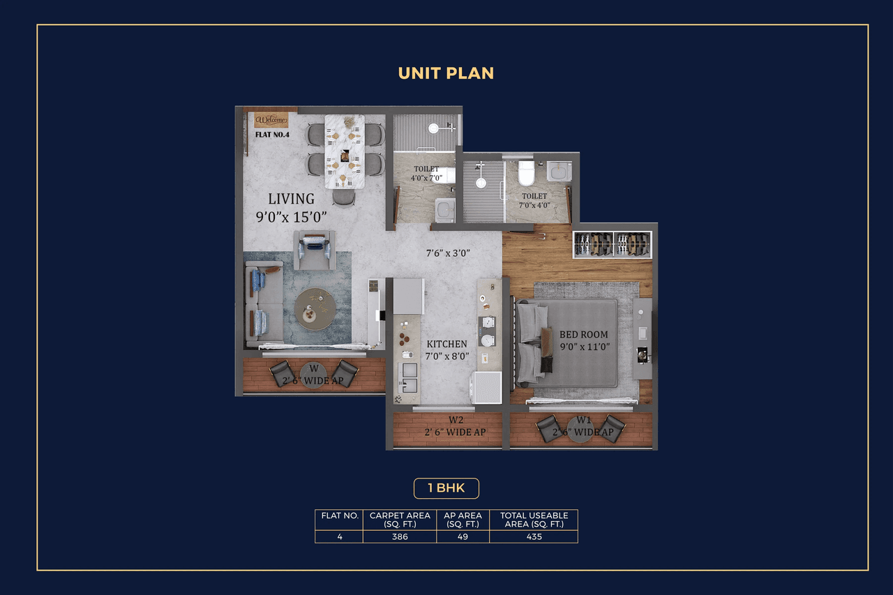 Niyara Residency Unit plan - 386 sq.ft.