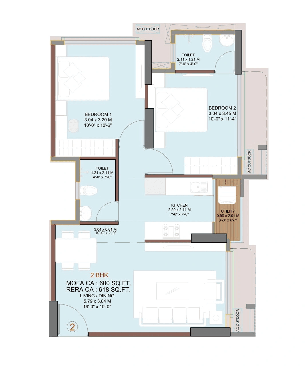 Sahakar Acropolis 1 Unit plan - 618 sq.ft.