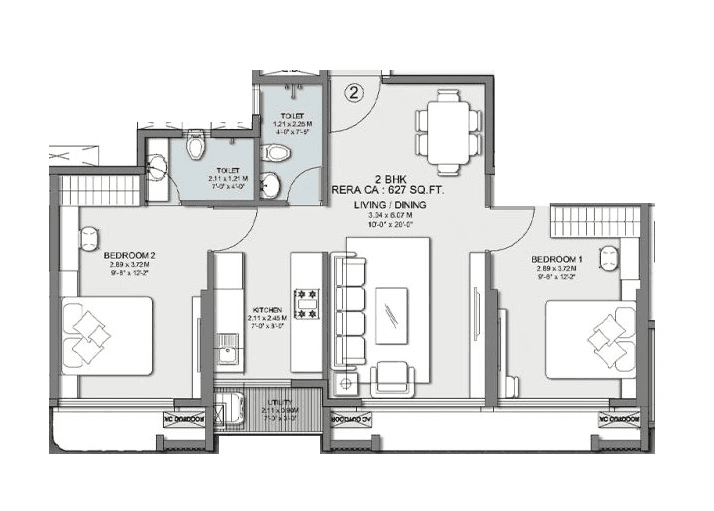 Sahakar Acropolis 2 Unit plan - 627 sq.ft.