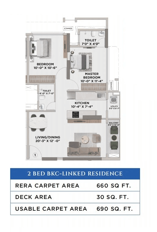 Sahakar Acropolis 2 Unit plan - 690 sq.ft.