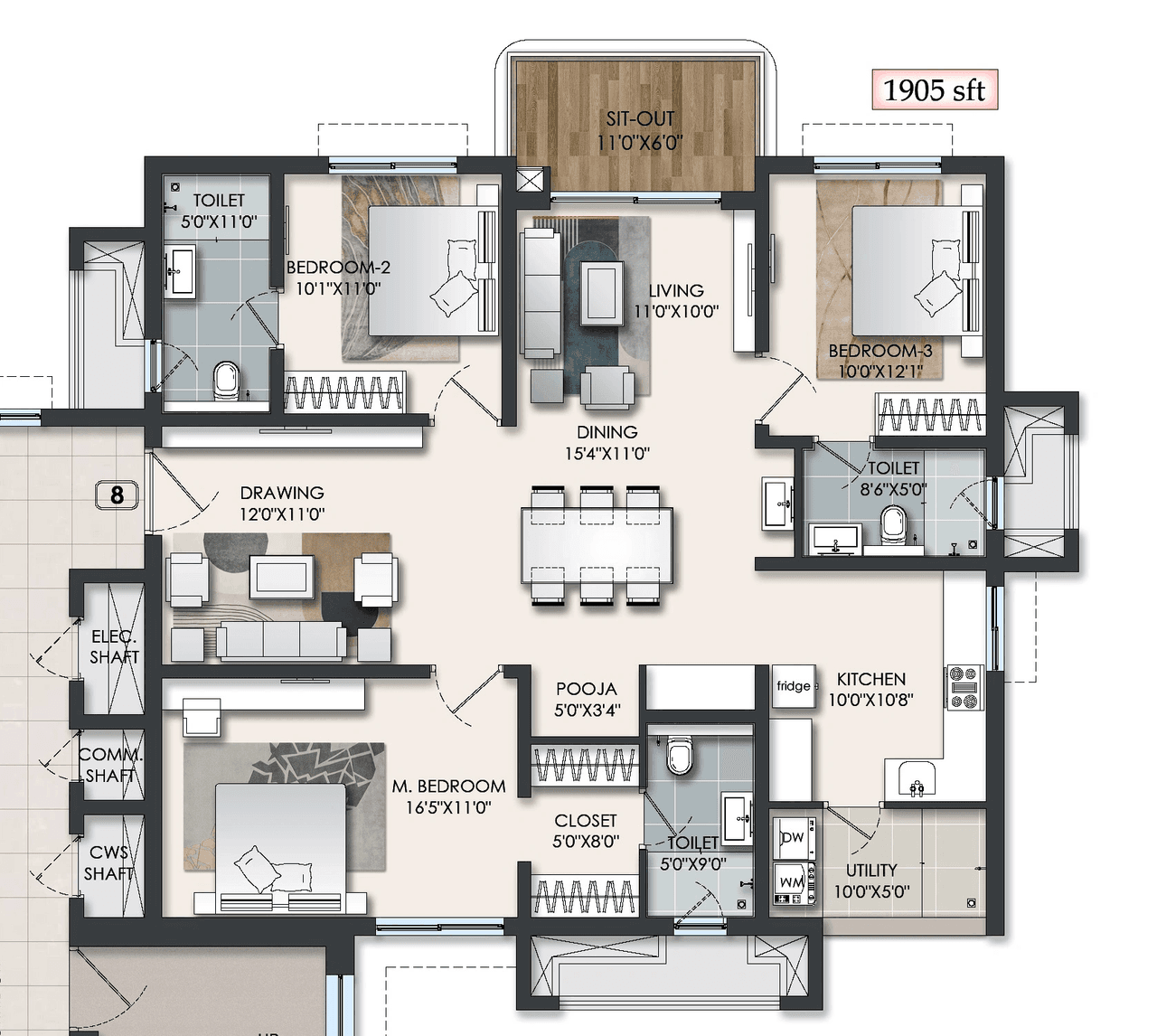 Raghava Halo Unit plan - 1333 sq.ft.