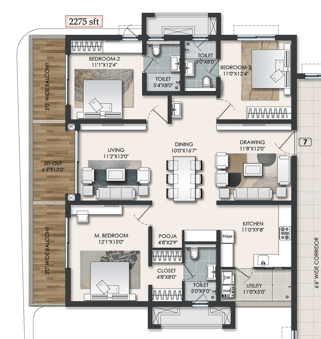 Raghava Halo Unit plan - 1592 sq.ft.