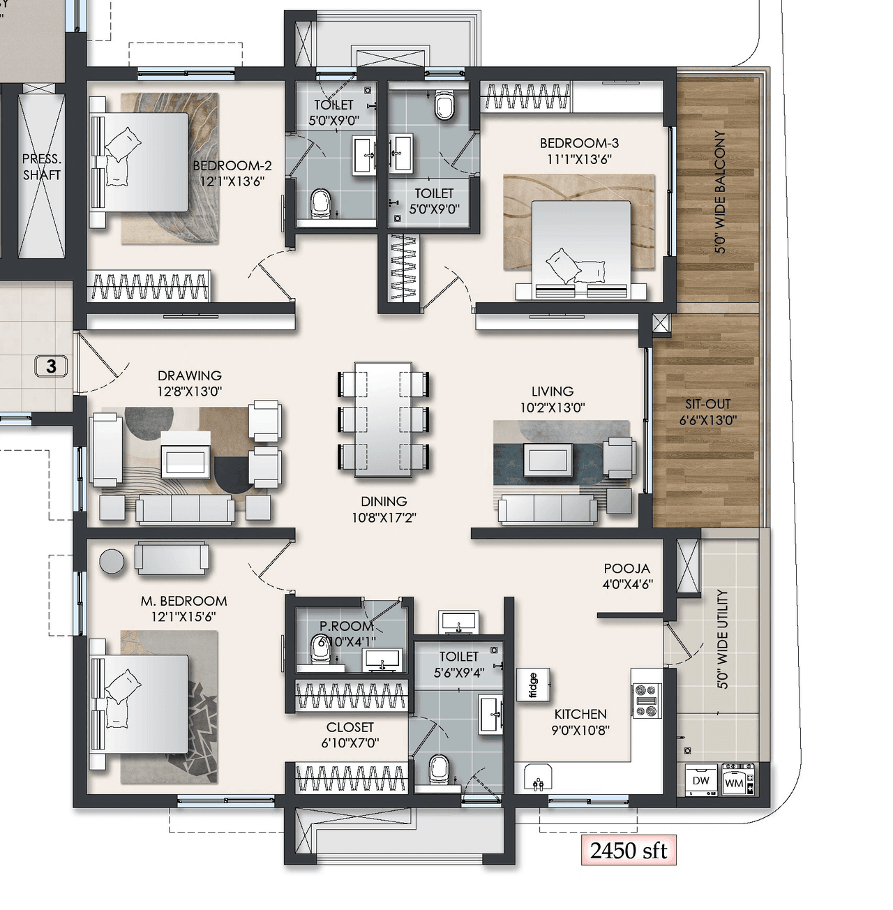 Raghava Halo Unit plan - 1715 sq.ft.