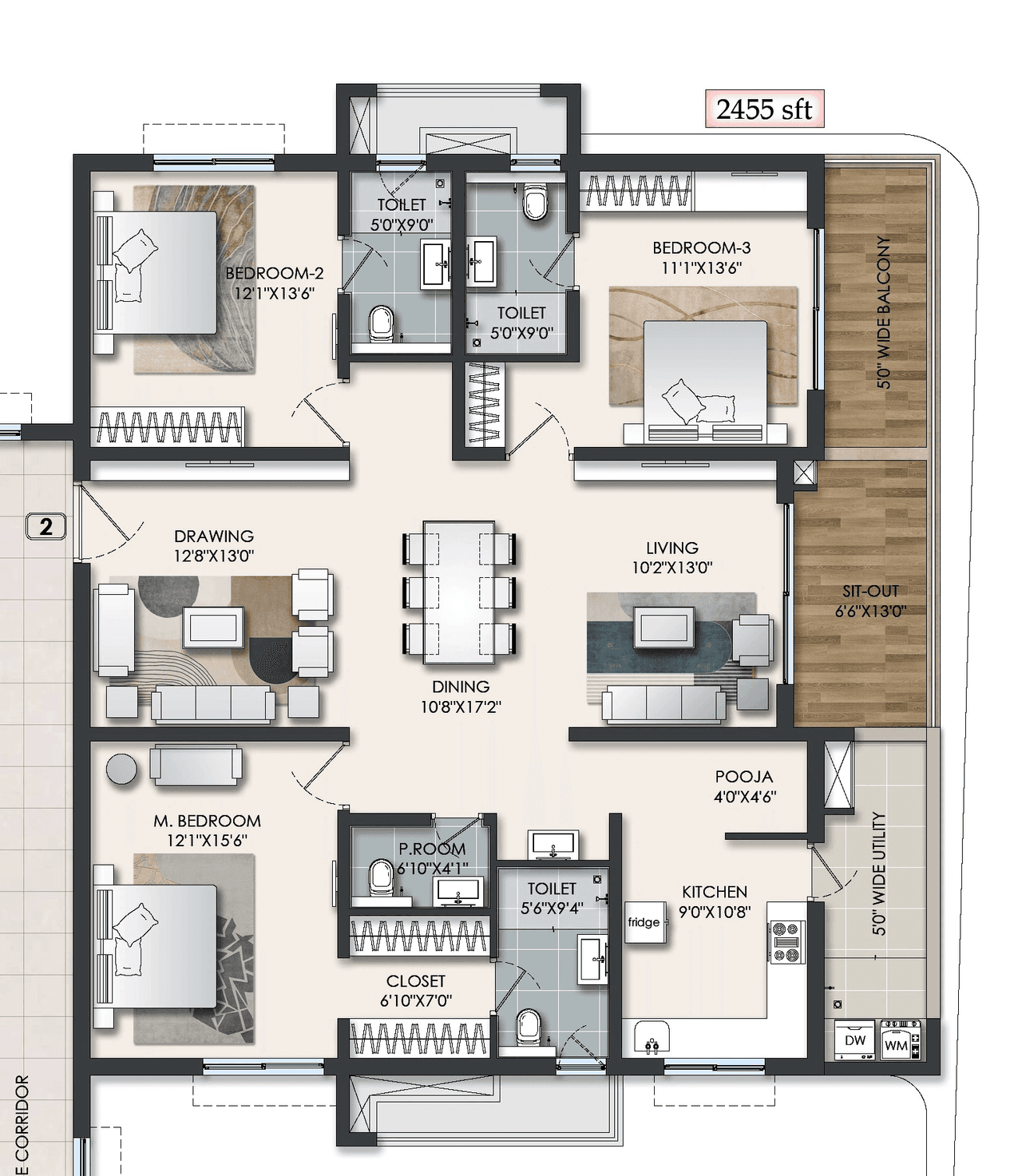Raghava Halo Unit plan - 1718 sq.ft.
