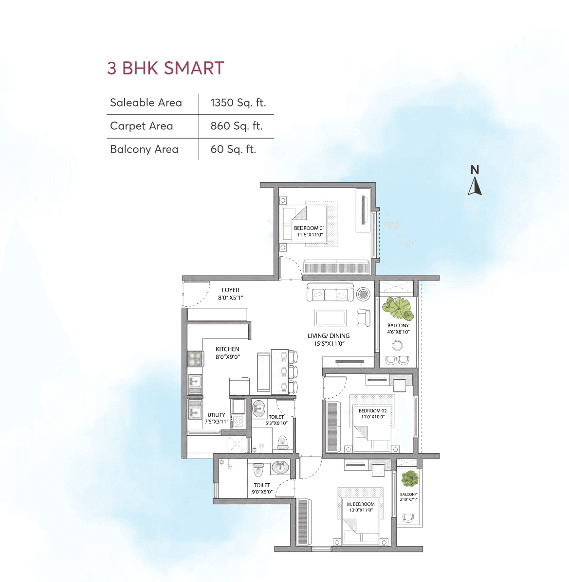 Sparkle Atmos Unit plan - 860 sq.ft.