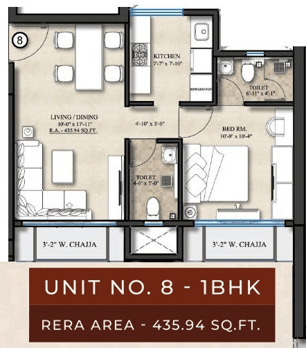 Nathani Royal Oak Residency Unit plan - 435 sq.ft.