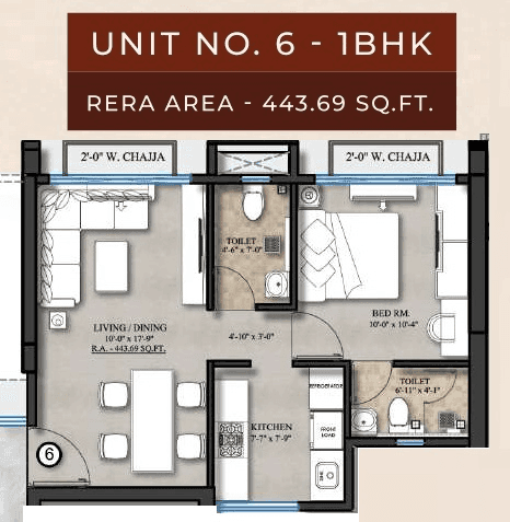 Nathani Royal Oak Residency Unit plan - 444 sq.ft.