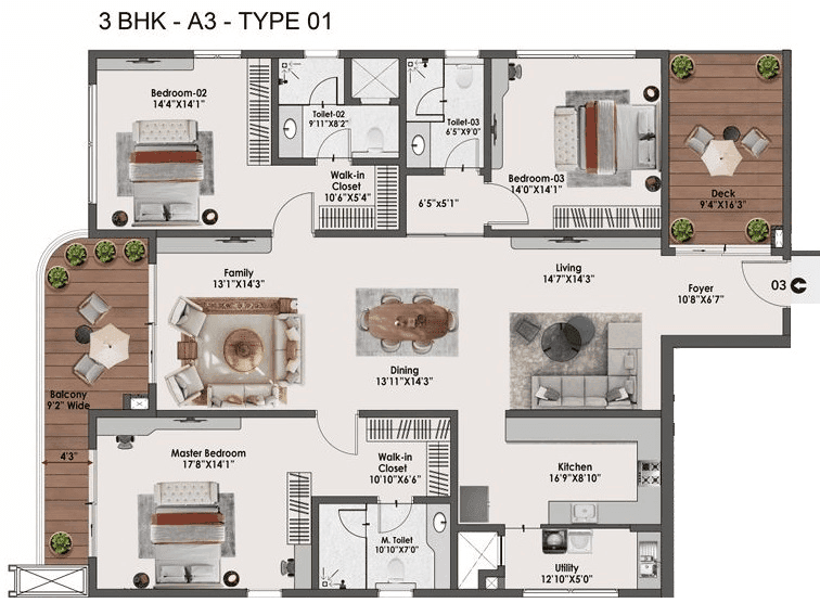 Sattva Lago Unit plan - 1973 sq.ft.