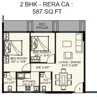 Arihant Neminath Sky Unit plan - 587 sq.ft.