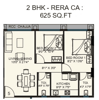 Arihant Neminath Sky Unit plan - 625 sq.ft.