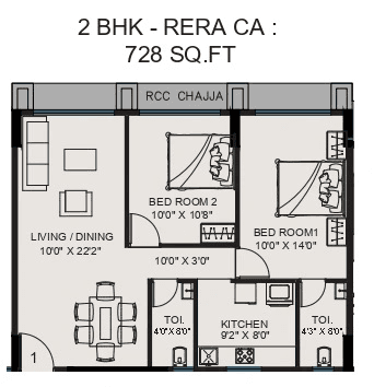 Arihant Neminath Sky Unit plan - 728 sq.ft.