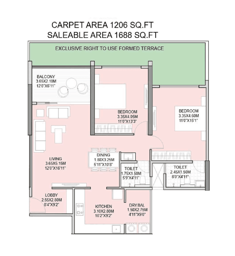 Mahalaxmi Life In Motion Unit plan - 1206 sq.ft.