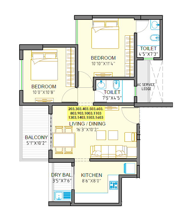 Sankla Sommet Unit plan - 678 sq.ft.