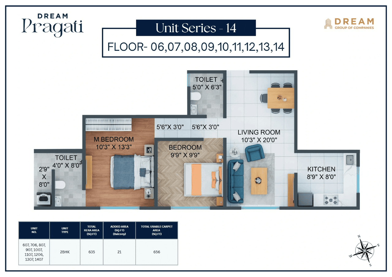 Dream Pragati Unit plan - 656 sq.ft.