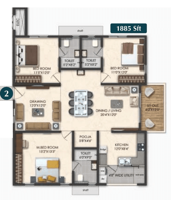 Honer Signatis Unit plan - 1219 sq.ft.