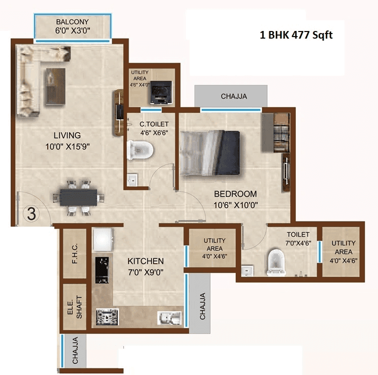 Heritage Emerald Unit plan - 477 sq.ft.