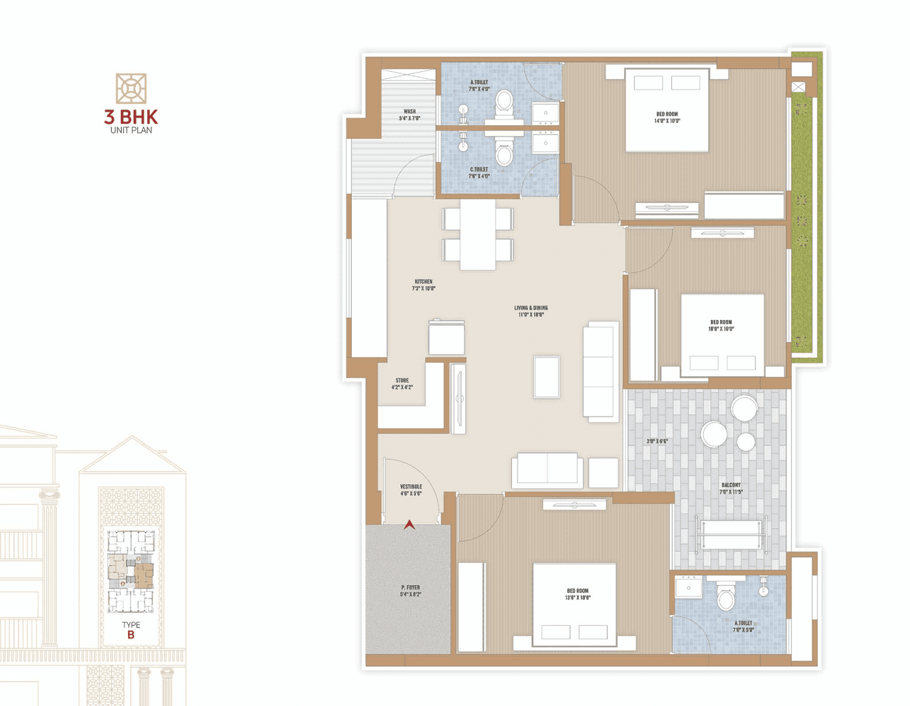 Anikedhya Emperors Unit plan - 992 sq.ft.