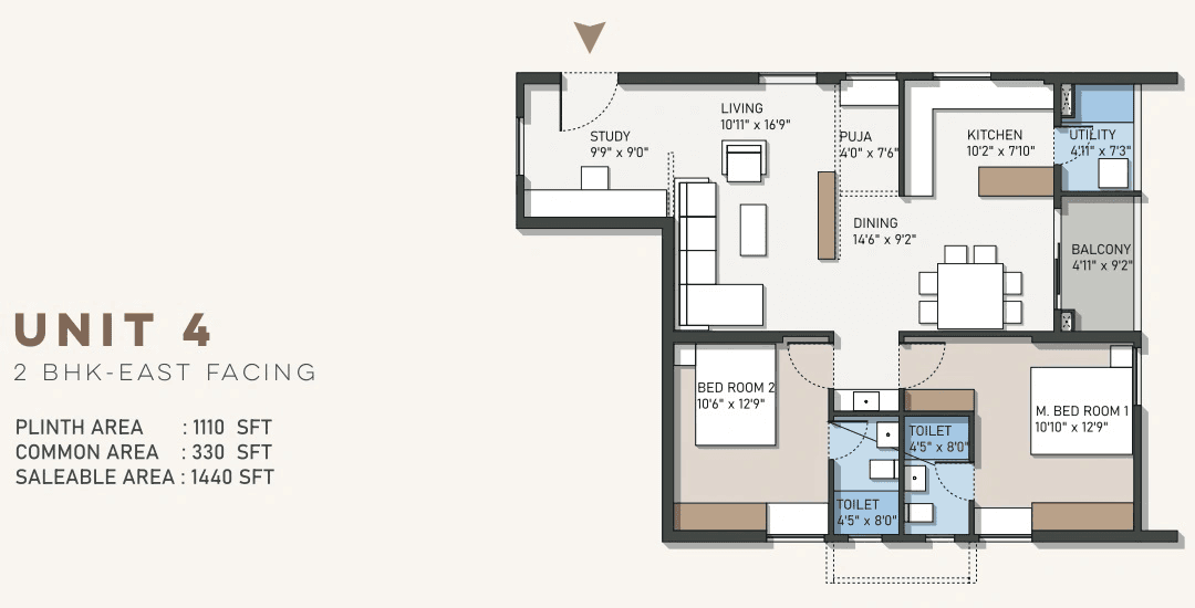 Aniva Empire Greens Unit plan - 982 sq.ft.