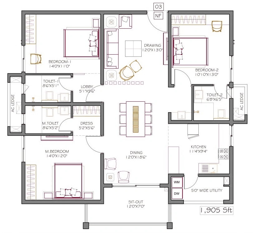 DSR Tellapur Unit plan - 1333 sq.ft.