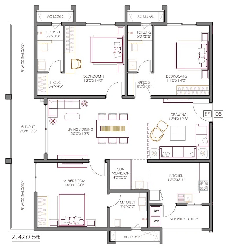 DSR Tellapur Unit plan - 1694 sq.ft.