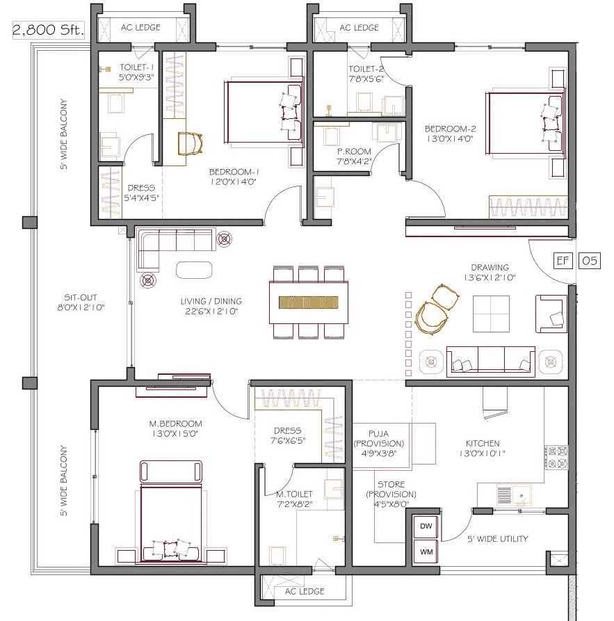 DSR Tellapur Unit plan - 1960 sq.ft.