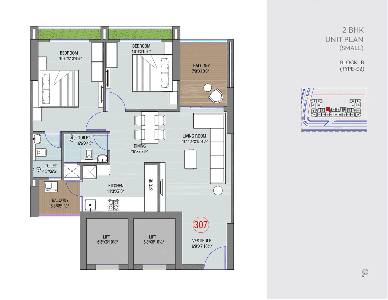 Shilp North Sky Unit plan - 913 sq.ft.