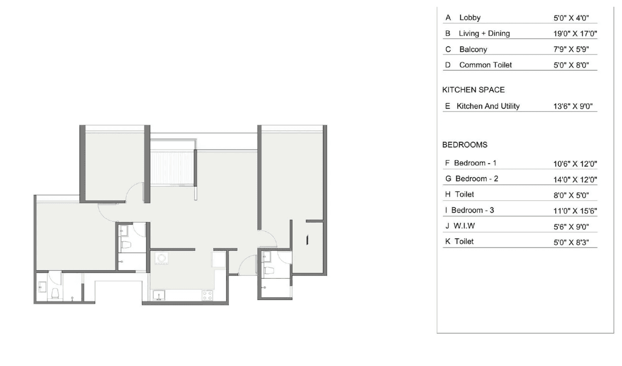Bhansali Hamptonns Unit plan - 1194 sq.ft.