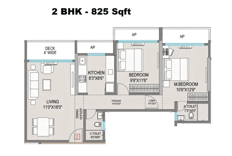 Platinum Aura Unit plan - 825 sq.ft.