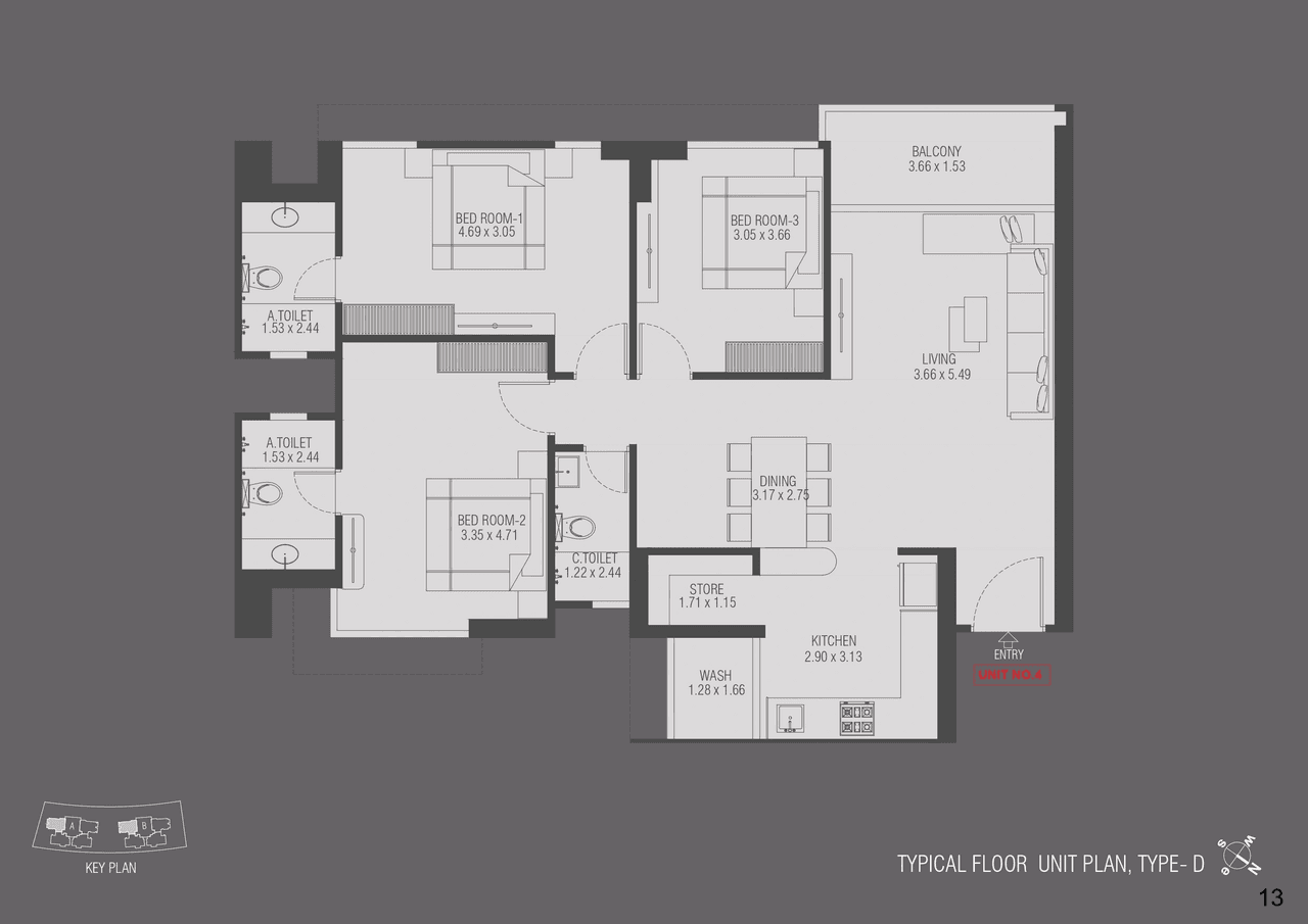 Sangath Accolade Unit plan - 1164 sq.ft.