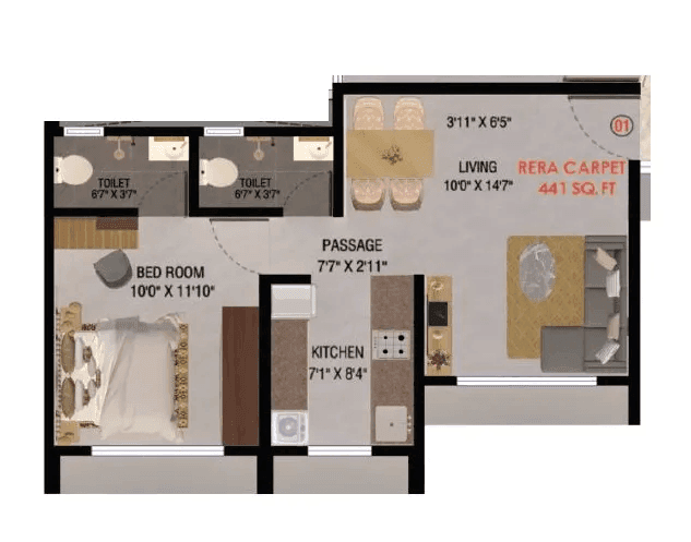 Sanmati Raghukul Unit plan - 441 sq.ft.