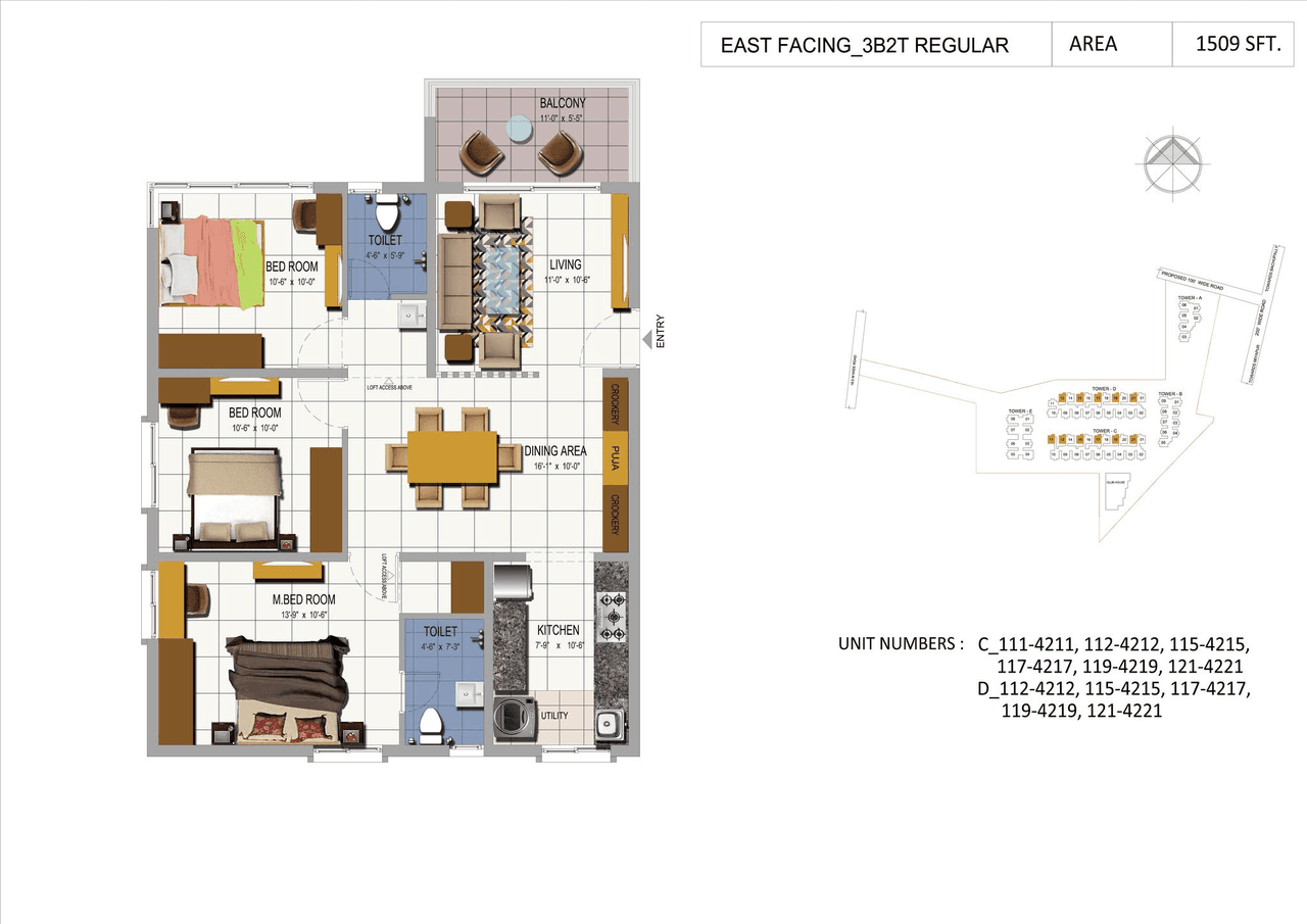 Urbanrise The World Of Joy Unit plan - 981 sq.ft.
