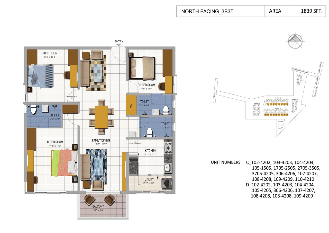 Urbanrise The World Of Joy Unit plan - 1196 sq.ft.