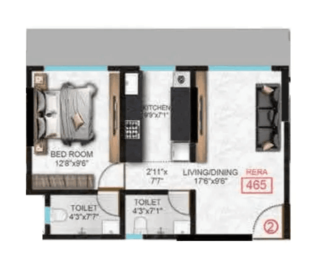 Rishabraj Emerald Unit plan - 465 sq.ft.